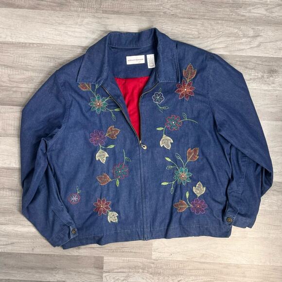 Y2K Embroidered Denim Jean Blue Jacket Cottagecore Floral 20 Plus Size - Picture 1 of 7